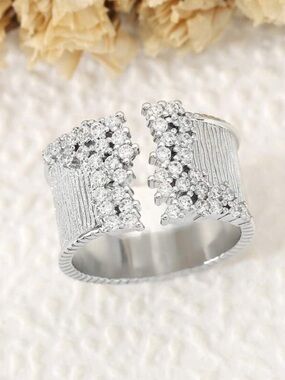 Silver Pave Cascade Open Cuff Ring